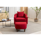 Poltrona a botte rotonda imbottita Mid-Century con pouf poggiapiedi