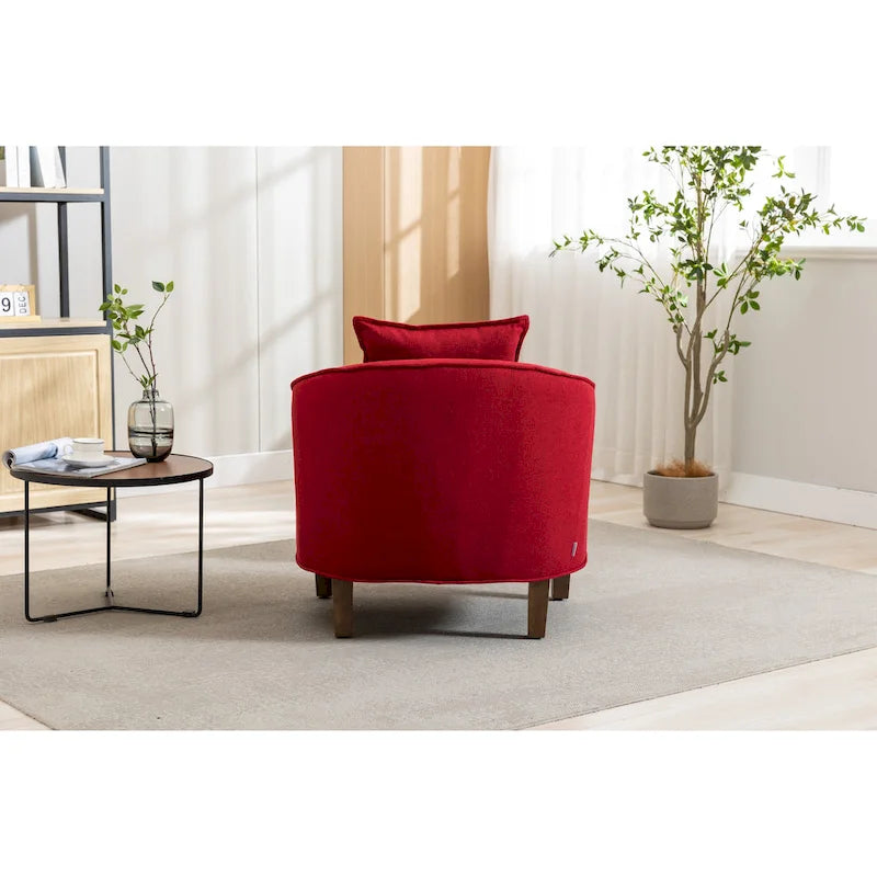 Poltrona a botte rotonda imbottita Mid-Century con pouf poggiapiedi