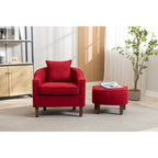 Poltrona a botte rotonda imbottita Mid-Century con pouf poggiapiedi