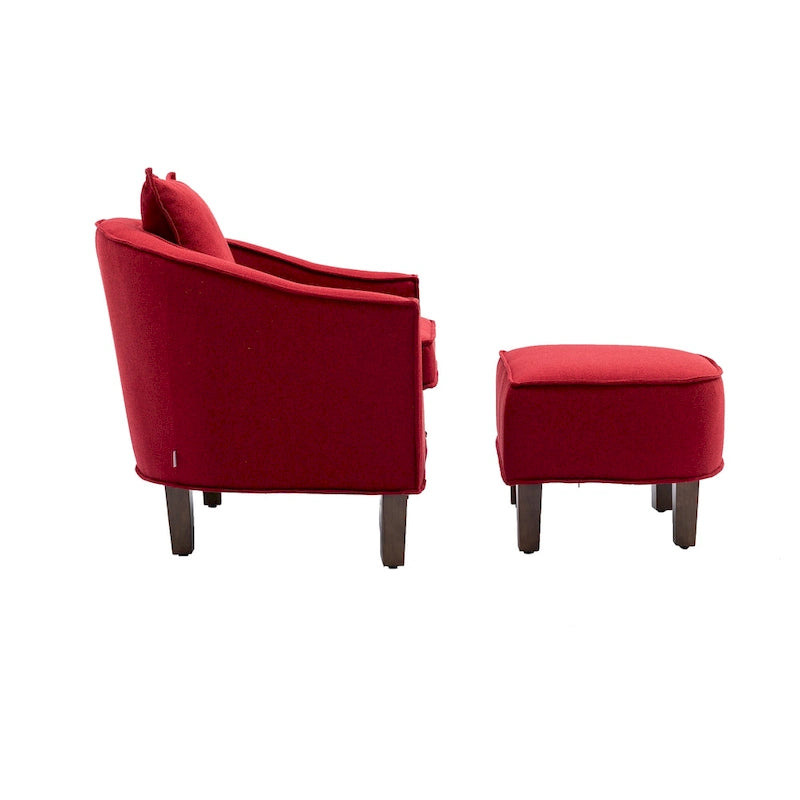 Poltrona a botte rotonda imbottita Mid-Century con pouf poggiapiedi