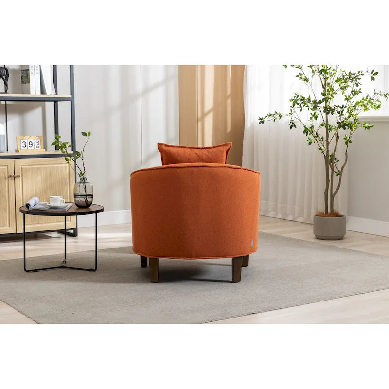 Poltrona a botte rotonda imbottita Mid-Century con pouf poggiapiedi