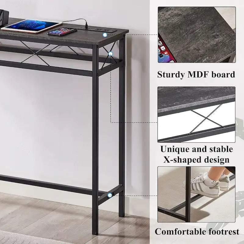 o Tavolo Consolle con Stazione di Ricarica e Porte USB, Grigio Carbone