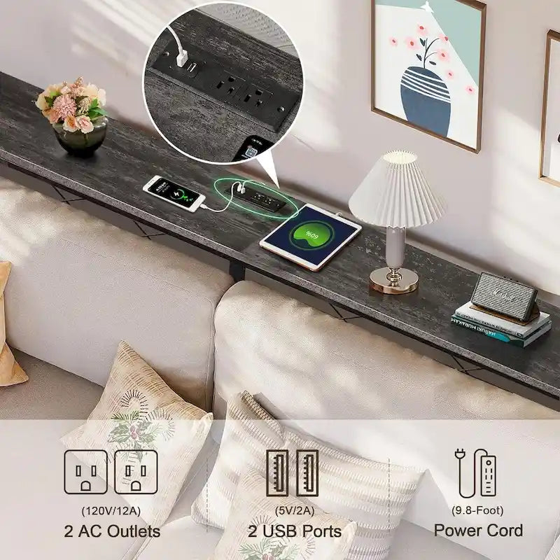 o Tavolo Consolle con Stazione di Ricarica e Porte USB, Grigio Carbone