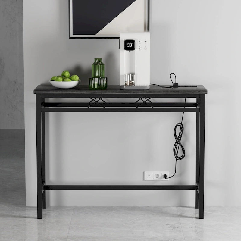 o Tavolo Consolle con Stazione di Ricarica e Porte USB, Grigio Carbone