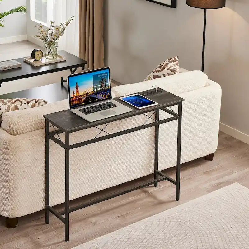 o Tavolo Consolle con Stazione di Ricarica e Porte USB, Grigio Carbone