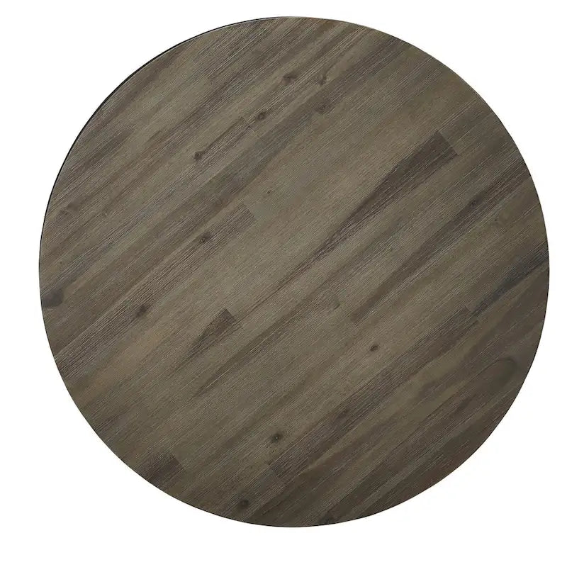 Tavolino Tondo in Legno Massello e Metallo Grigio Consumato - 19 x 40 x 40
