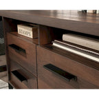 Scrivania a L con 3 cassetti e cassetto portadocumenti, finitura Rovere Barrique