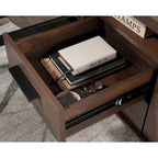 Scrivania a L con 3 cassetti e cassetto portadocumenti, finitura Rovere Barrique