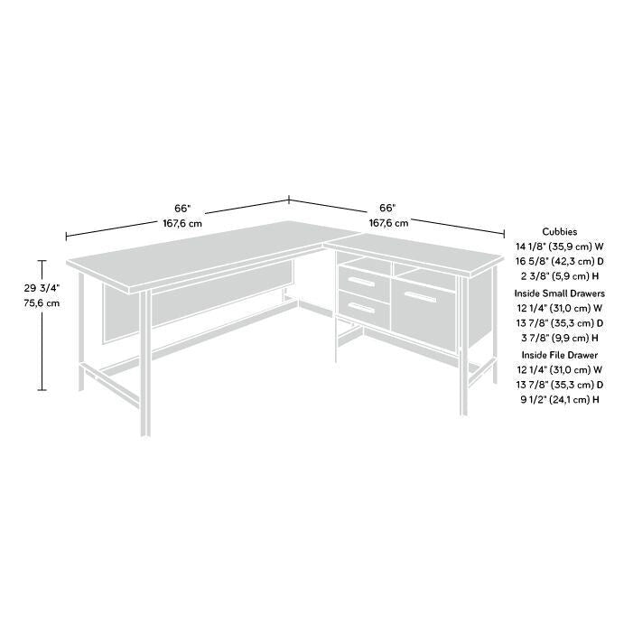 Scrivania a L con 3 cassetti e cassetto portadocumenti, finitura Rovere Barrique