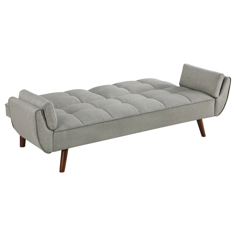 Divano letto futon moderno di metà secolo da 84 pollici, schienale capitonné, gambe affusolate angolate, tessuto grigio