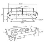 Divano letto futon moderno di metà secolo da 84 pollici, schienale capitonné, gambe affusolate angolate, tessuto grigio