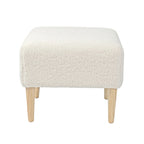 Poggiapiedi Pouf Quadrato in Bouclé con Gambe Affusolate in Legno, Bianco Avorio - 52 x 51 x 46 cm
