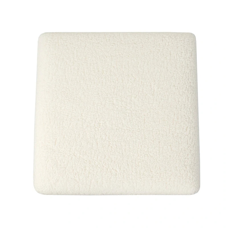 Poggiapiedi Pouf Quadrato in Bouclé con Gambe Affusolate in Legno, Bianco Avorio - 52 x 51 x 46 cm
