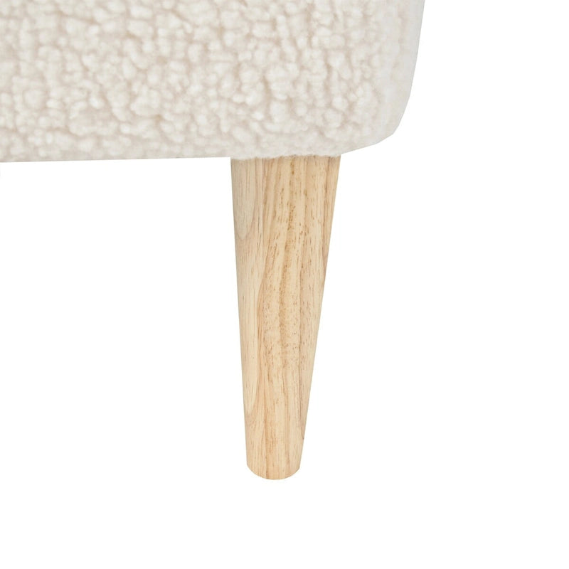Poggiapiedi Pouf Quadrato in Bouclé con Gambe Affusolate in Legno, Bianco Avorio - 52 x 51 x 46 cm