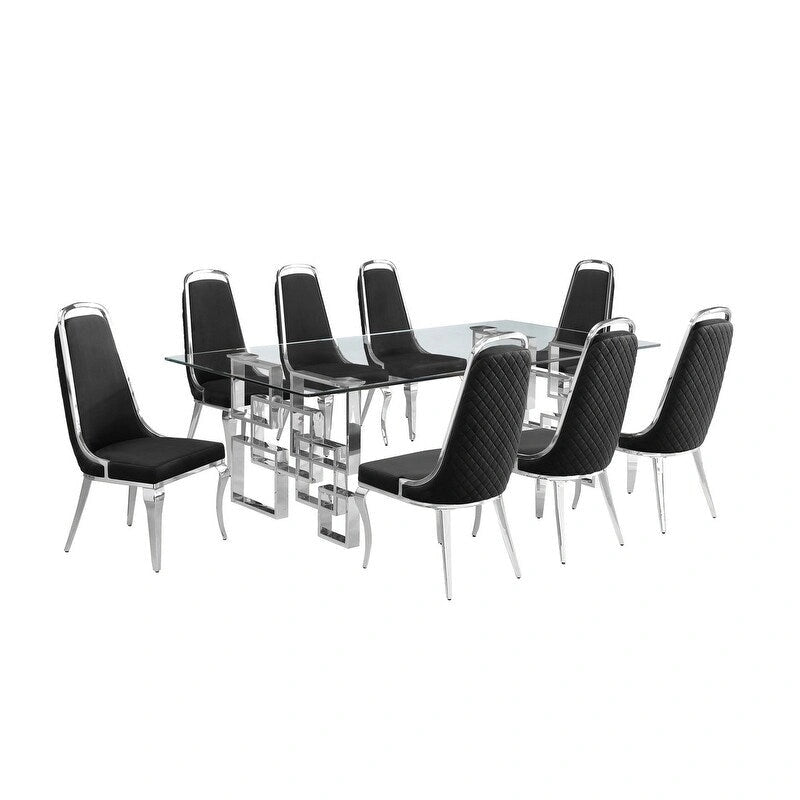 Set da pranzo con tavolo grande in vetro