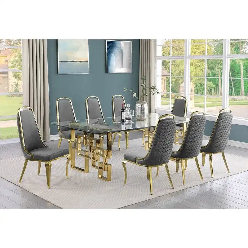Set da pranzo con tavolo grande in vetro