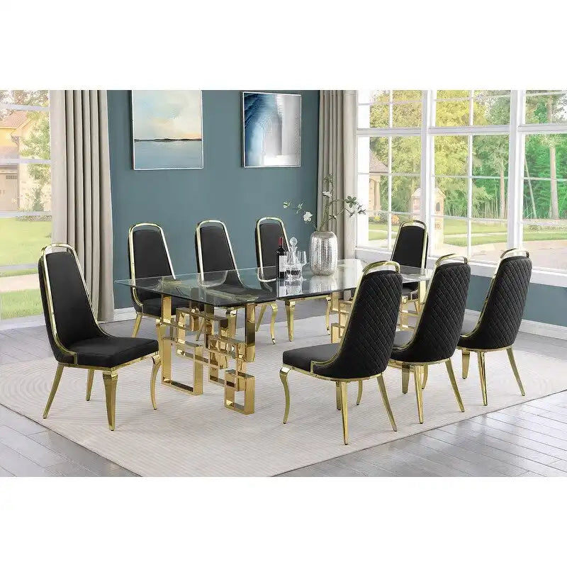 Set da pranzo con tavolo grande in vetro