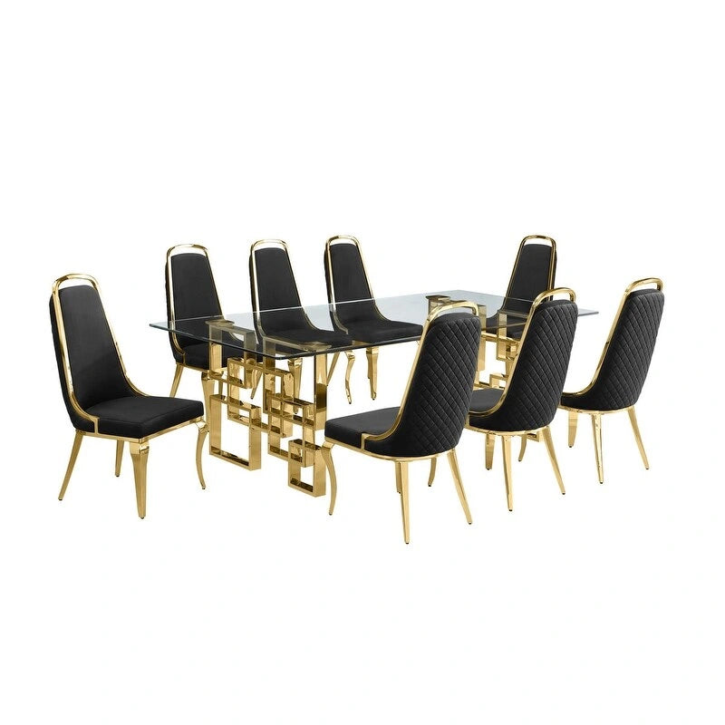 Set da pranzo con tavolo grande in vetro