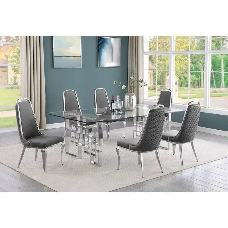 Set da pranzo con tavolo grande in vetro