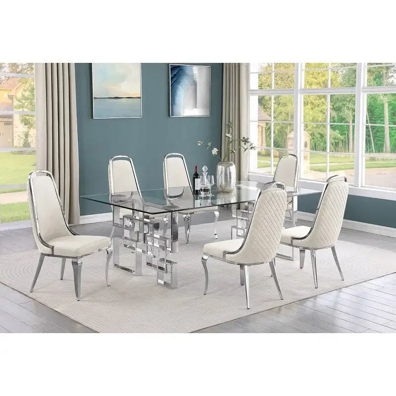 Set da pranzo con tavolo grande in vetro