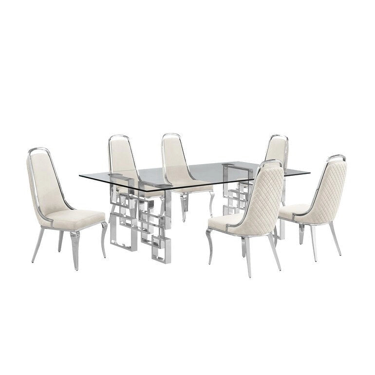 Set da pranzo con tavolo grande in vetro