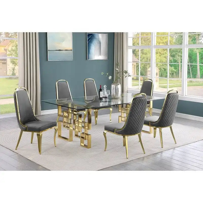 Set da pranzo con tavolo grande in vetro