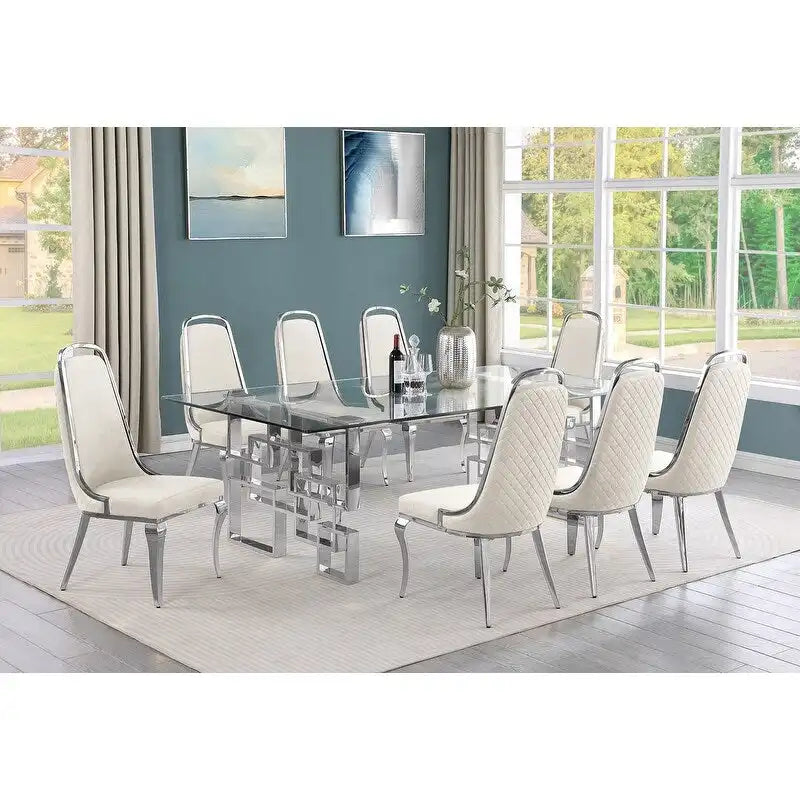 Set da pranzo con tavolo grande in vetro