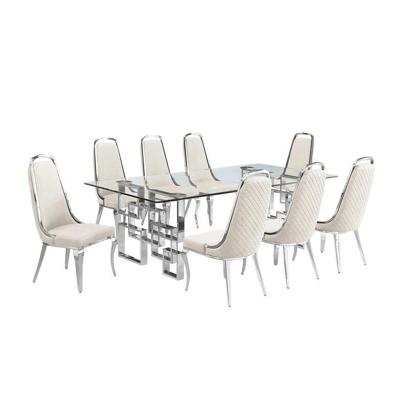 Set da pranzo con tavolo grande in vetro