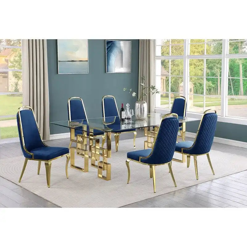 Set da pranzo con tavolo grande in vetro