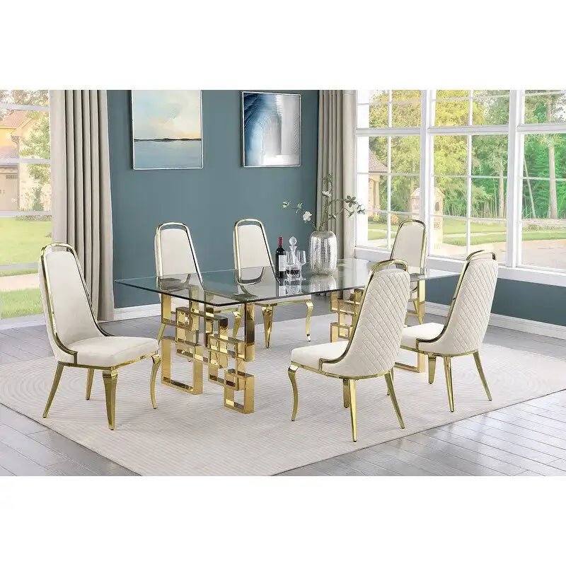 Set da pranzo con tavolo grande in vetro