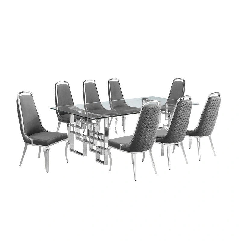Set da pranzo con tavolo grande in vetro