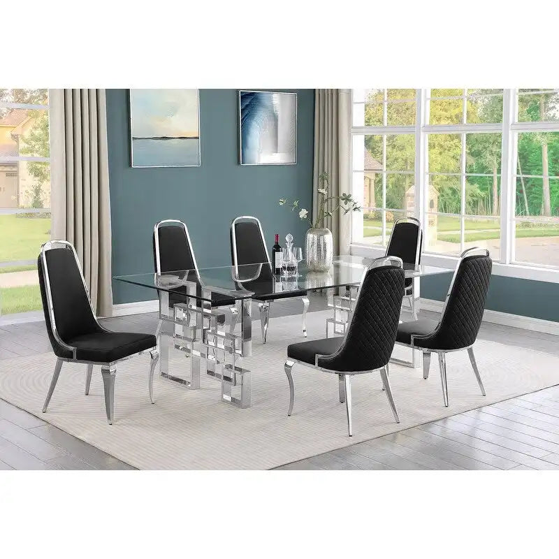 Set da pranzo con tavolo grande in vetro