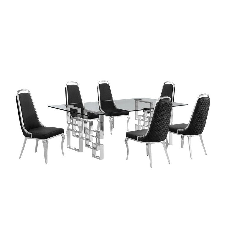 Set da pranzo con tavolo grande in vetro