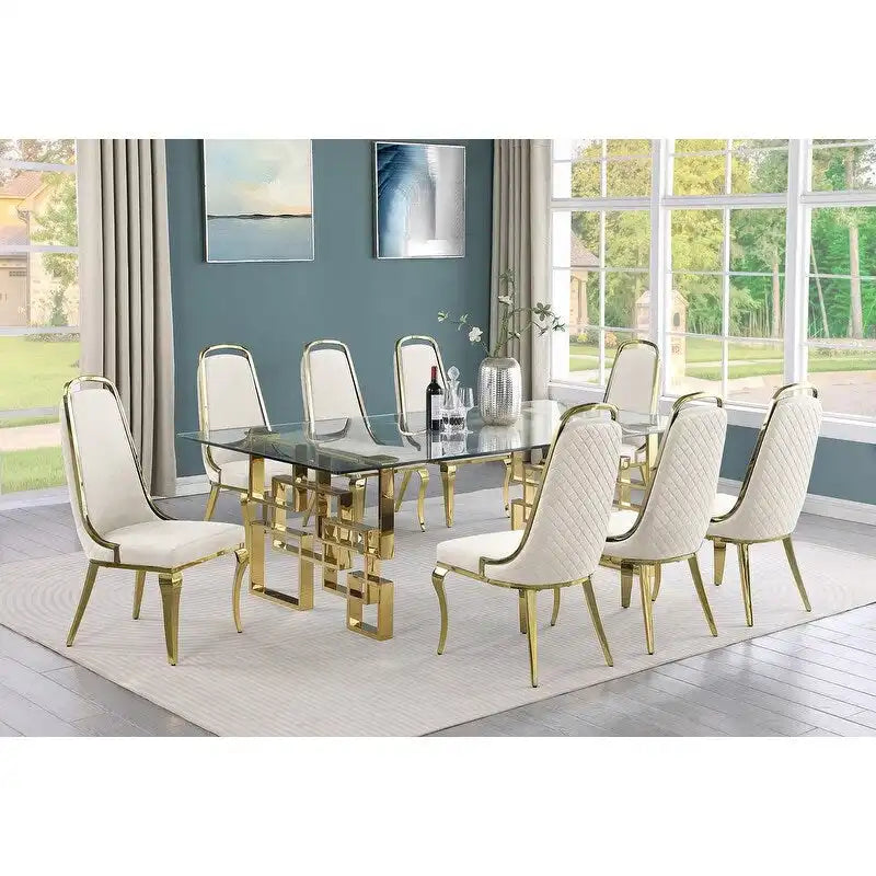 Set da pranzo con tavolo grande in vetro