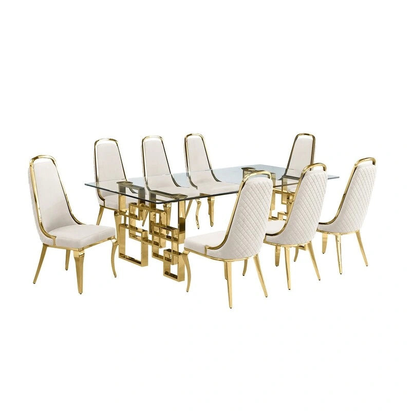 Set da pranzo con tavolo grande in vetro