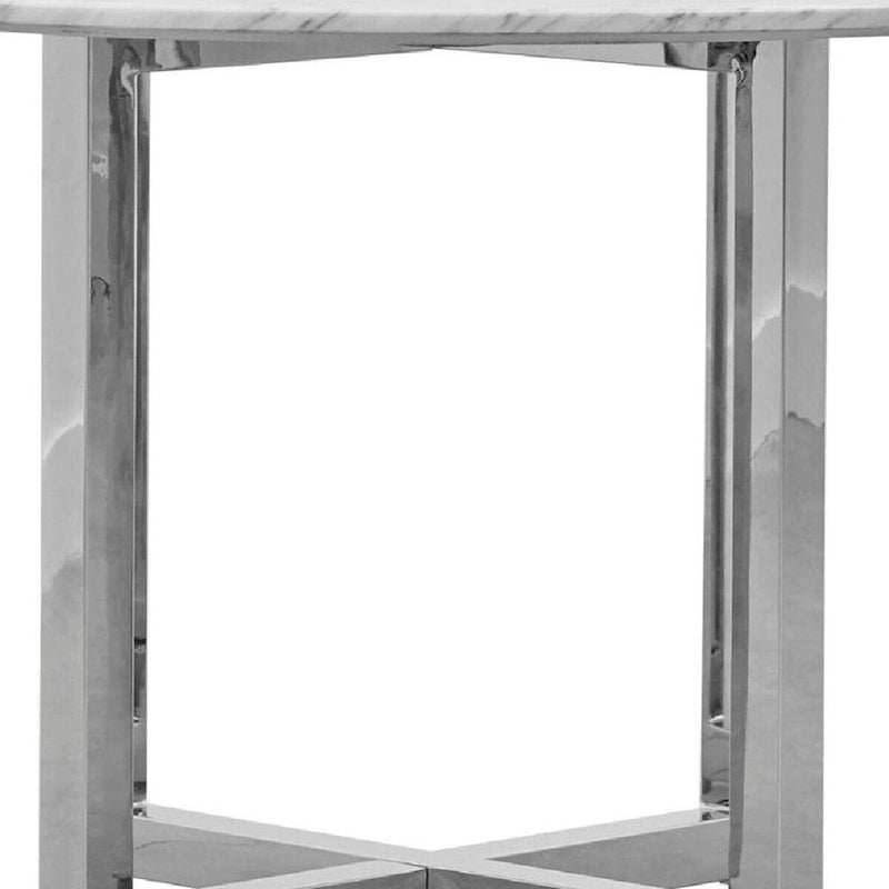 Tavolo da pranzo rotondo Eun da 122 cm con piano in marmo, base incrociata, cromo