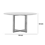 Tavolo da pranzo rotondo Eun da 122 cm con piano in marmo, base incrociata, cromo