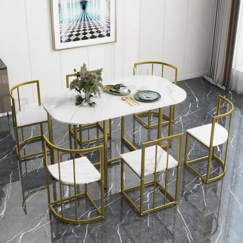 Set da Pranzo in Ferro da 7 Pezzi con Tavolo e Sei Sedie