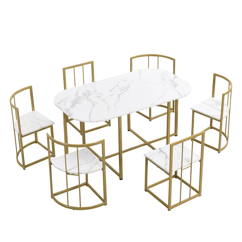 Set da Pranzo in Ferro da 7 Pezzi con Tavolo e Sei Sedie