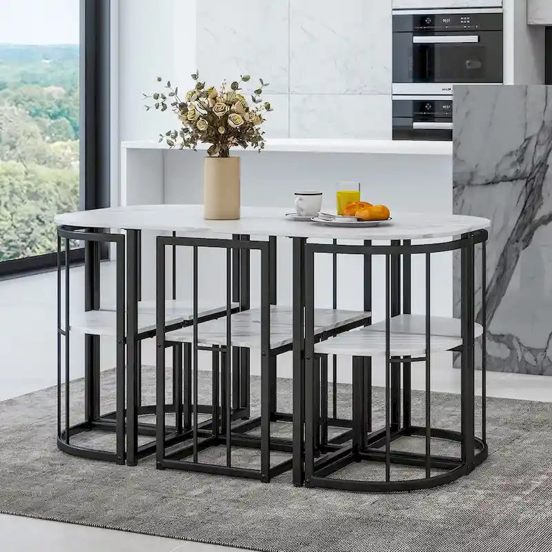 Set da Pranzo in Ferro da 7 Pezzi con Tavolo e Sei Sedie