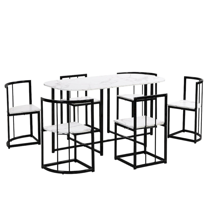 Set da Pranzo in Ferro da 7 Pezzi con Tavolo e Sei Sedie