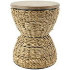 Tavolino d'appoggio in Rattan Intrecciato a Mano, Piano in Legno, Struttura Nera - Marrone Chiaro o Marrone