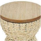 Tavolino d'appoggio in Rattan Intrecciato a Mano, Piano in Legno, Struttura Nera - Marrone Chiaro o Marrone