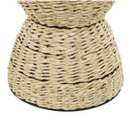Tavolino d'appoggio in Rattan Intrecciato a Mano, Piano in Legno, Struttura Nera - Marrone Chiaro o Marrone