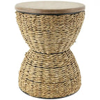 Tavolino d'appoggio in Rattan Intrecciato a Mano, Piano in Legno, Struttura Nera - Marrone Chiaro o Marrone