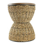 Tavolino d'appoggio in Rattan Intrecciato a Mano, Piano in Legno, Struttura Nera - Marrone Chiaro o Marrone