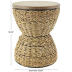 Tavolino d'appoggio in Rattan Intrecciato a Mano, Piano in Legno, Struttura Nera - Marrone Chiaro o Marrone