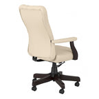 Sedia da ufficio con schienale alto e braccioli, trapuntatura capitonné, base in legno color espresso, capacità 125 kg