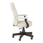 Sedia da ufficio con schienale alto e braccioli, trapuntatura capitonné, base in legno color espresso, capacità 125 kg